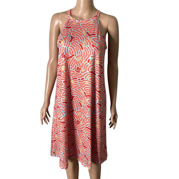 Guy Harvey Dress Womens Medium Orange Light Blue Stretch Abstract Print - Picture 10 of 10